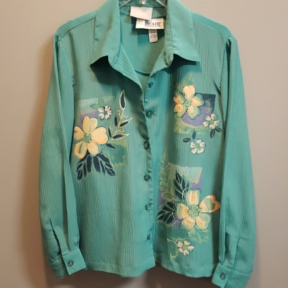 Blair Two-piece Tank and Blouse Set, Dusty Jade with Floral Print, Petite Med - Picture 1 of 7
